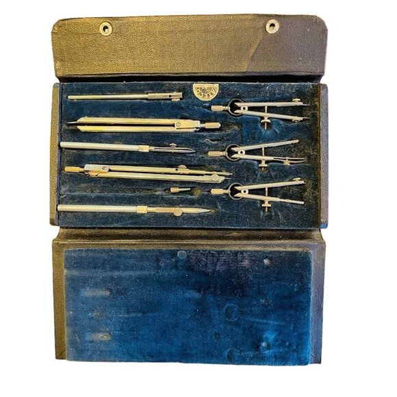 Vintage ATECO Drafting Compass Set 8 Piece Metal Case Made in USA for Architects - Picture 9 of 11